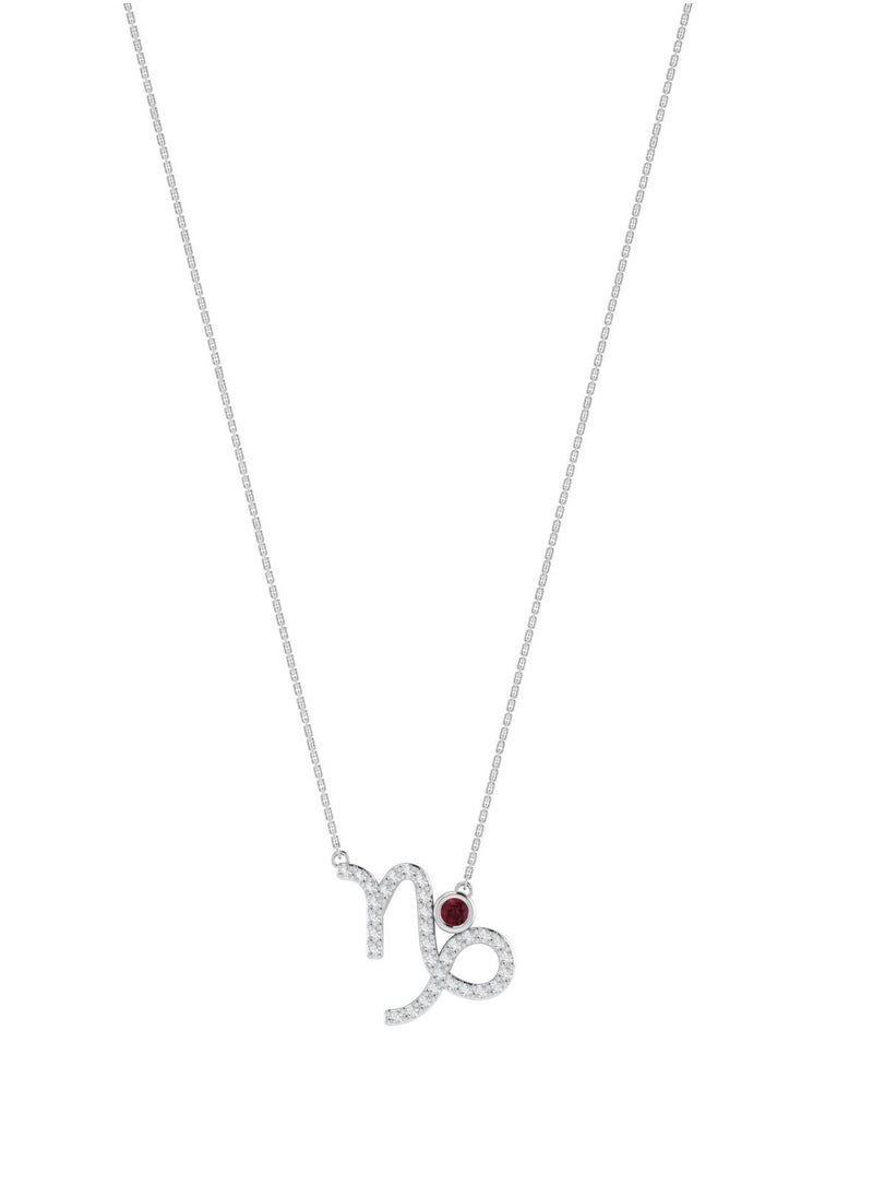 Capri Gold Capri Gold 18K White Gold Capricorn Zodiac Sign Necklace with Garnet and Diamond 