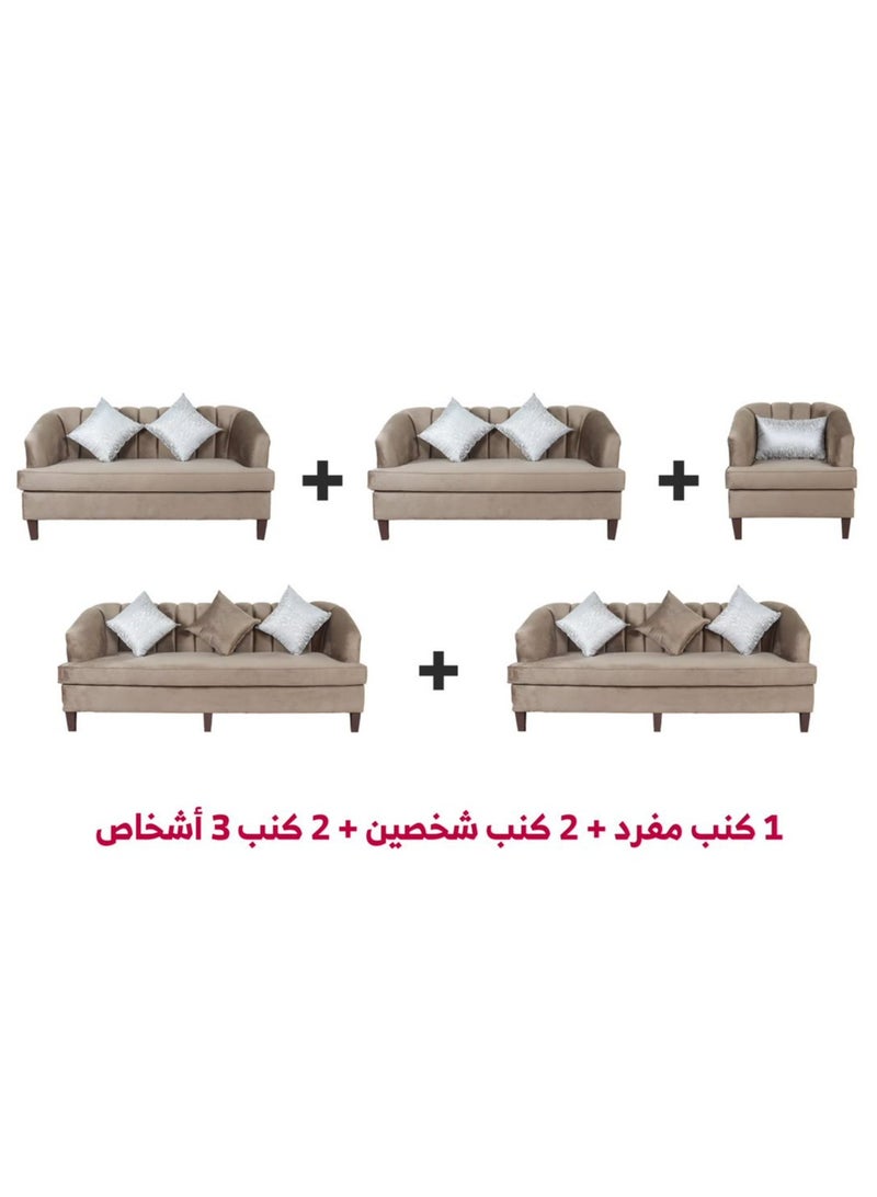 HOMEVEO Elegant and comfortable living room set with luxurious design 5 pieces - 11 seats - 2 3-seater sofas - 2 2-seater sofas - 1 brown single chair 200x80 cm  - Image 1