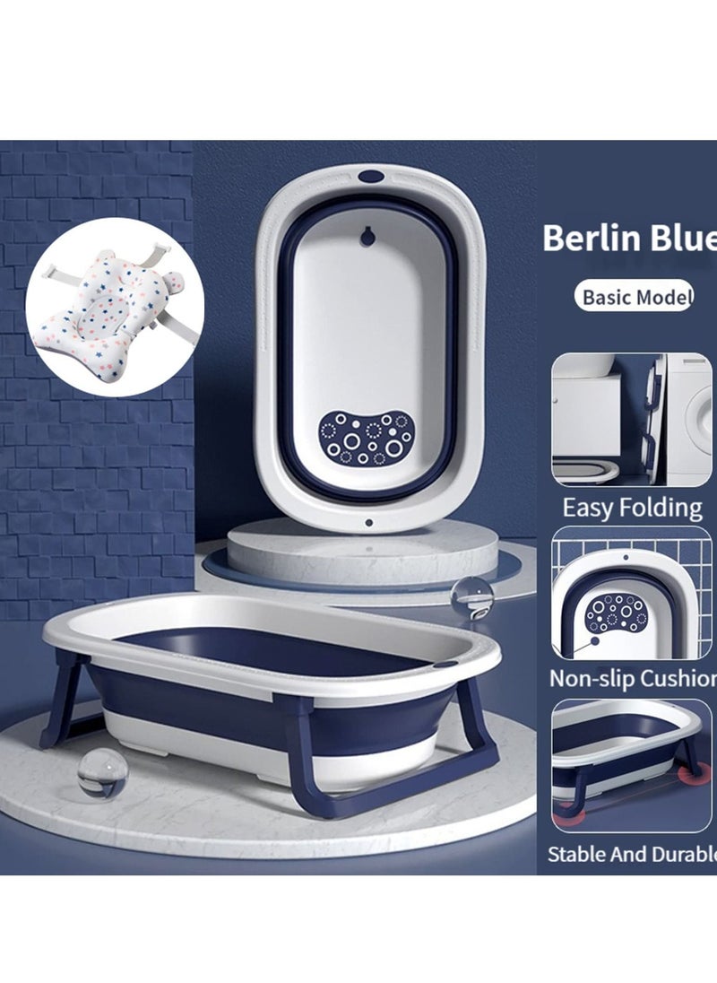 MIXDE - Baby Bathtub Portable With Temperature Sensing Thermometer + Bathmat Cushion, Non-Slip Foldable Bath Tub for Kids,Infant Shower Basin,New Born Toddler Bathing Support,Bath Organizers,0-2 Years - Image 1