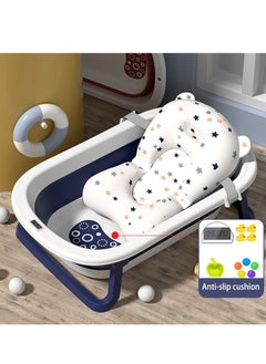 Baby Bathtub Portable With Temperature Sensing Thermometer + Bathmat Cushion, Non-Slip Foldable Bath Tub for Kids,Infant Shower Basin,New Born Toddler Bathing Support,Bath Organizers,0-2 Years