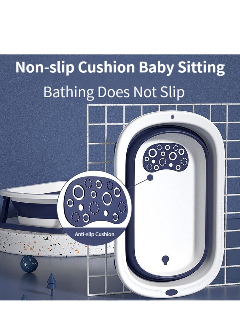 MIXDE - Baby Bathtub Portable With Temperature Sensing Thermometer + Bathmat Cushion, Non-Slip Foldable Bath Tub for Kids,Infant Shower Basin,New Born Toddler Bathing Support,Bath Organizers,0-2 Years - Image 1