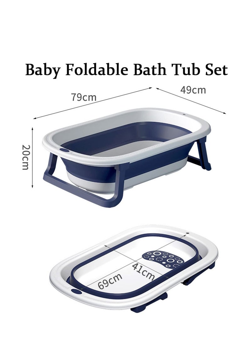 MIXDE - Baby Bathtub Portable With Temperature Sensing Thermometer + Bathmat Cushion, Non-Slip Foldable Bath Tub for Kids,Infant Shower Basin,New Born Toddler Bathing Support,Bath Organizers,0-2 Years - Image 1