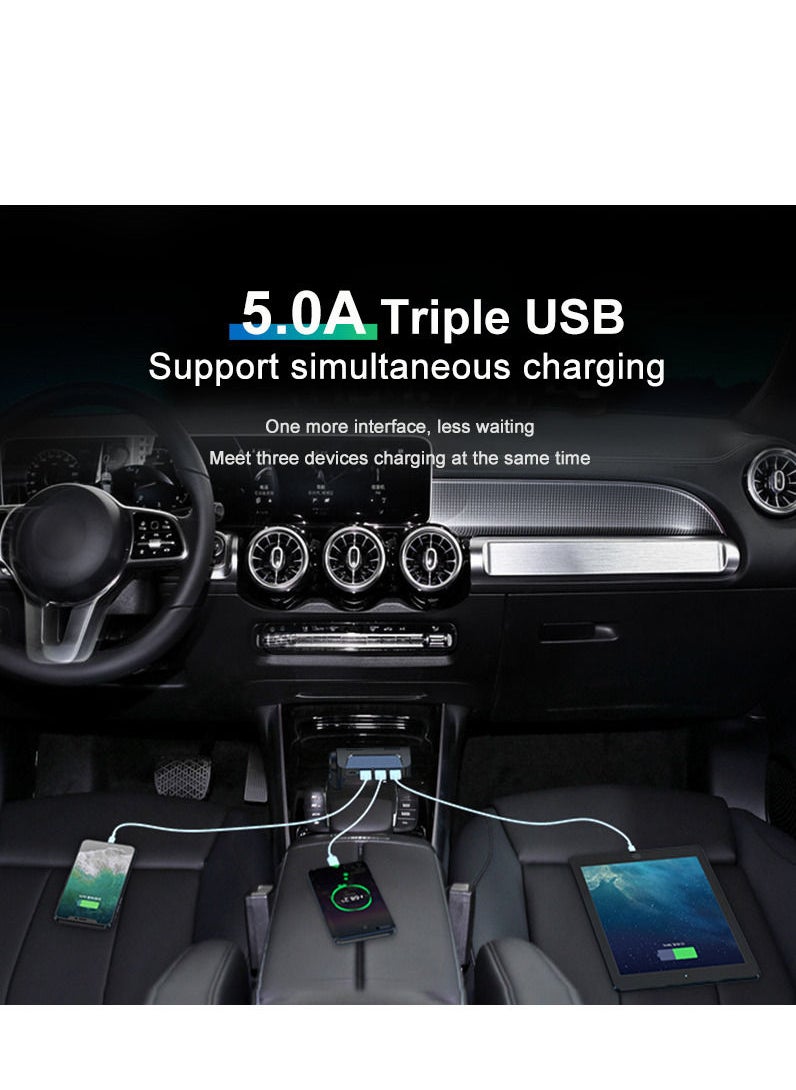 Generic - Car Charger 5A USB Type-C Socket, Rotatable 18W Fast Charging Mini Car Charger Adapter Compatible with Samsung/iPhone (3 Ports, Black) - Image 1