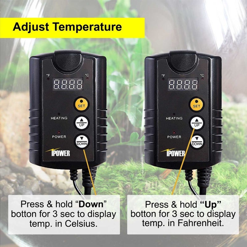 iPower GLHTMTCONTROL 40-108 Degrees Fahrenheit Digital Heat Mat Thermostat Controller for Seed Rooting Germination Reptiles, Fermentation and Brewing, 1000W-Black, Black - Image 3