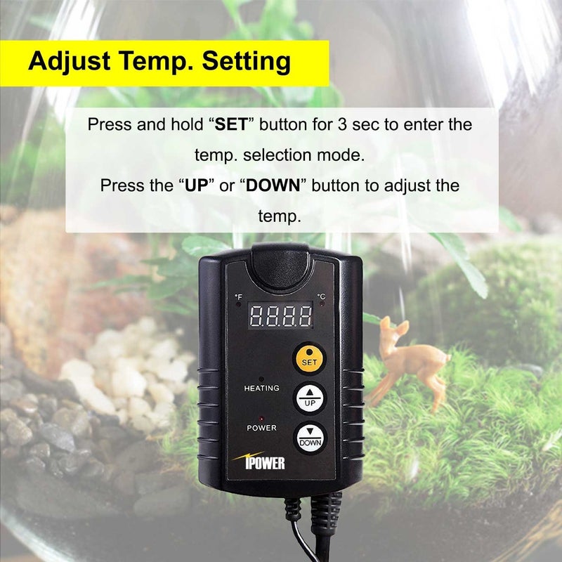 iPower GLHTMTCONTROL 40-108 Degrees Fahrenheit Digital Heat Mat Thermostat Controller for Seed Rooting Germination Reptiles, Fermentation and Brewing, 1000W-Black, Black - Image 4
