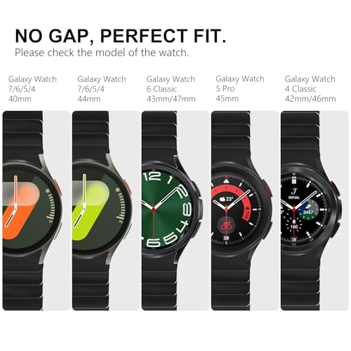 FULLIFE Compatible with Samsung Galaxy Watch 7 6 5 4 Band 40mm 44mm, Stainless Steel Metal with Magnetic Clasp No Gap Band Galaxy Watch 5 Pro/Classic 6/Classic 4/FE for Men 47mm 46mm 45mm, Black - Image 2
