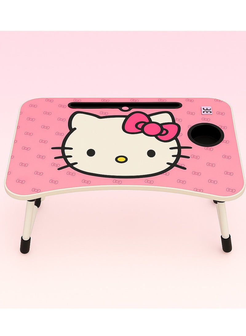 هالو كيتي طاولة لابتوب قابلة للطي بتصميم هيلو كيتي | طاولة دراسة وكتابة وألعاب خفيفة | طاولة سرير لتناول الطعام | خفيفة الوزن مع حامل كوب وثابتة على جميع الأسطح | مناسبة للأطفال والكبار - Image 1