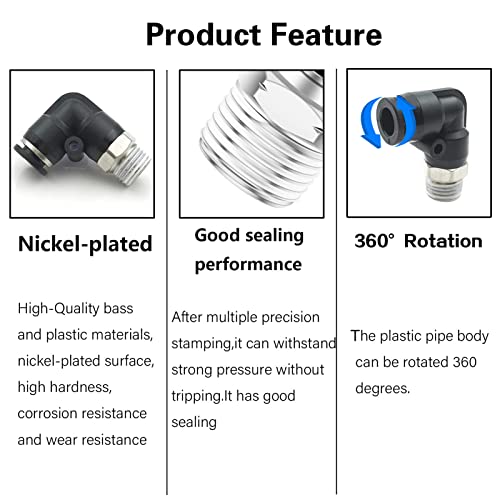 CEKER 1/4 Elbow Male Airlines Push Fittings 90 Degree Push to Connect Fittings Air Fittings, PL 3/8" Tubing Od x 1/4" Npt Thread Pneumatic Push In Connectors Quick Connect Tube Fittings 5Packs - Image 4