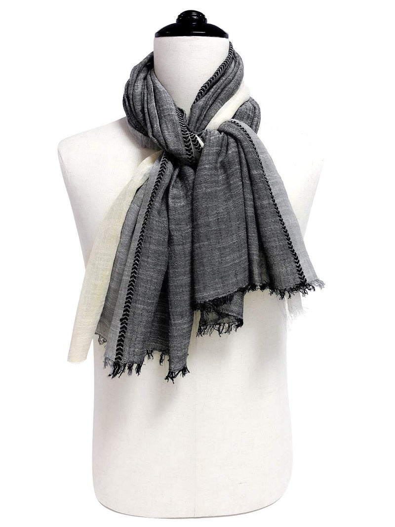 GERINLY Color Block Autumn Scarf for Men Long Neck Wraps Shawl Urbanstyle Scarf Gift for Men (Black Gray Beige) - Image 3