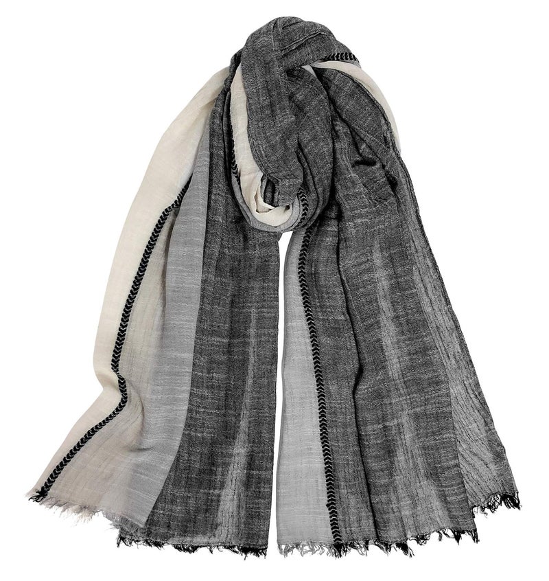 GERINLY Color Block Autumn Scarf for Men Long Neck Wraps Shawl Urbanstyle Scarf Gift for Men (Black Gray Beige) - Image 4
