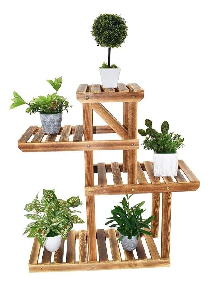 Generic FFD Wooden Plant Stand with 4 Shelves Multi-Tier Floor Standing Rack for Indoor & Outdoor Use, Perfect for Balcony, Living Room, Patio, and Garden  - Image 1