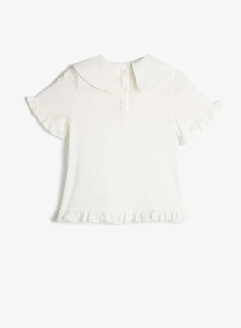 كوتون Peter Pan Blouse Ruffle Detail Short Sleeve