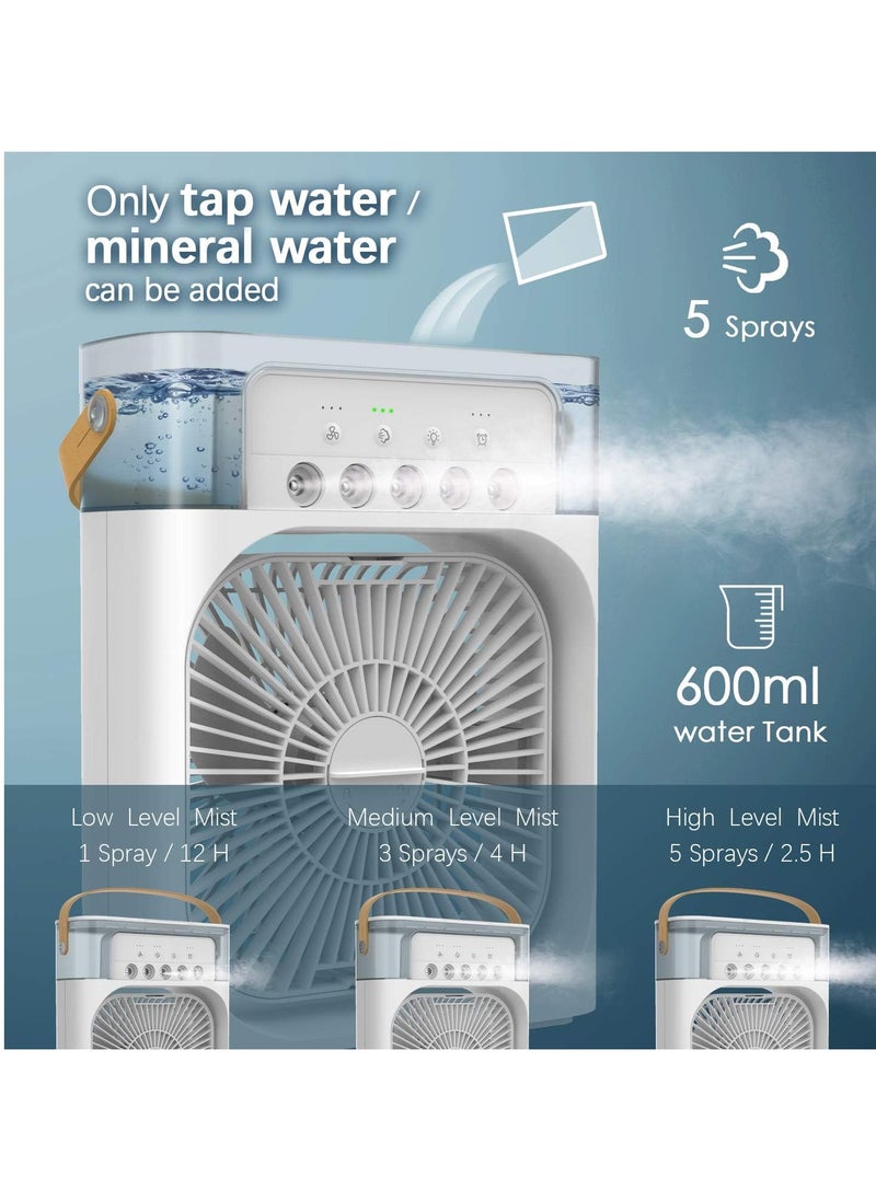 Houmt Air Cooler Fan Portable Air Conditioner Fan Mini Evaporative Cooler 3 Spray Modes 7 Colors LED Light USB Powered Desktop Cooling Misting Fan 3 Speeds 360°Adjustable for Office Home Room  - Image 4