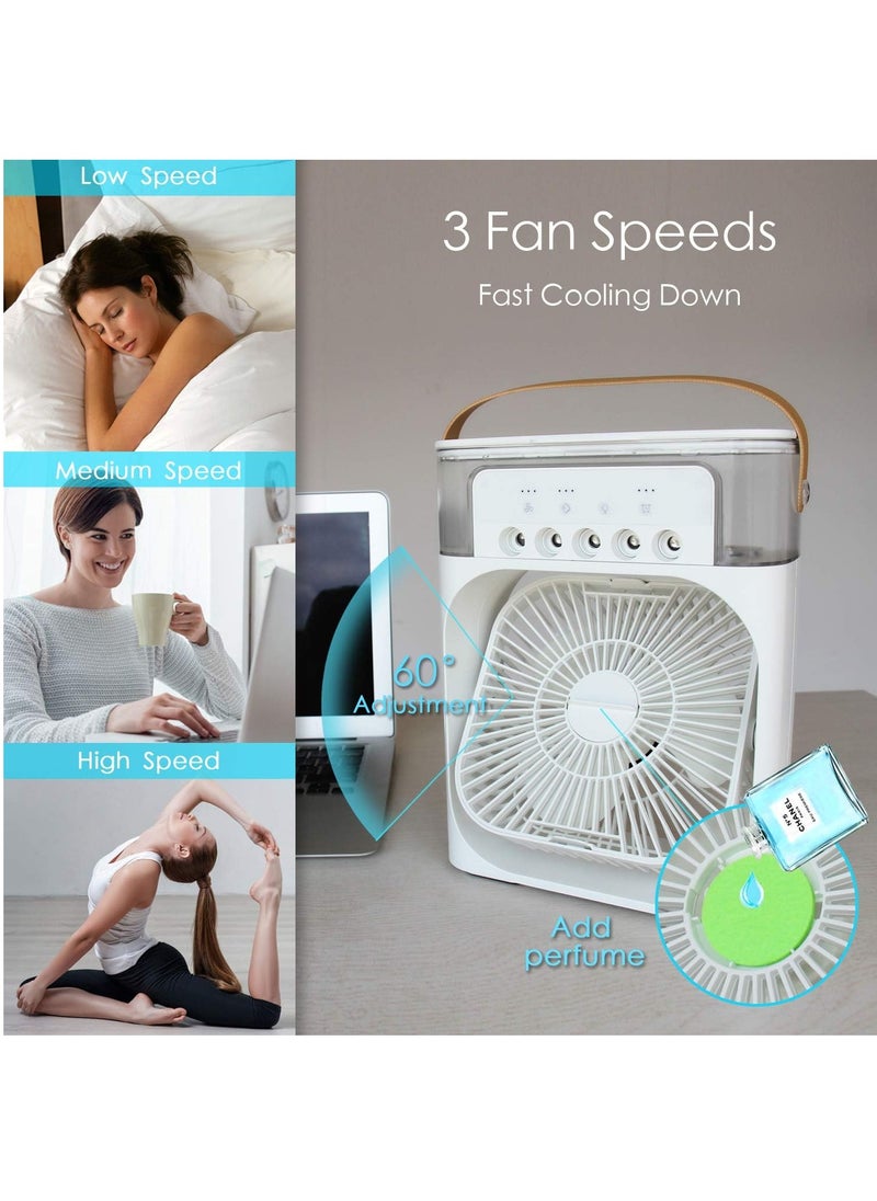 Houmt Air Cooler Fan Portable Air Conditioner Fan Mini Evaporative Cooler 3 Spray Modes 7 Colors LED Light USB Powered Desktop Cooling Misting Fan 3 Speeds 360°Adjustable for Office Home Room  - Image 2