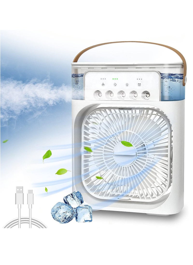 Houmt Air Cooler Fan Portable Air Conditioner Fan Mini Evaporative Cooler 3 Spray Modes 7 Colors LED Light USB Powered Desktop Cooling Misting Fan 3 Speeds 360°Adjustable for Office Home Room  - Image 1