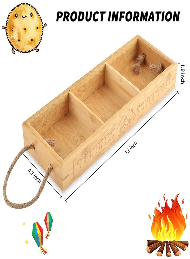 WANGDEFA S'mores Station Box Smores Caddy Smores Tray Smores Basket for Fire Pit S'mores Bar Holder Wooden Organizer Box for Serving Snacks Camping BBQ Accessories Displaying Utensils - Image 2