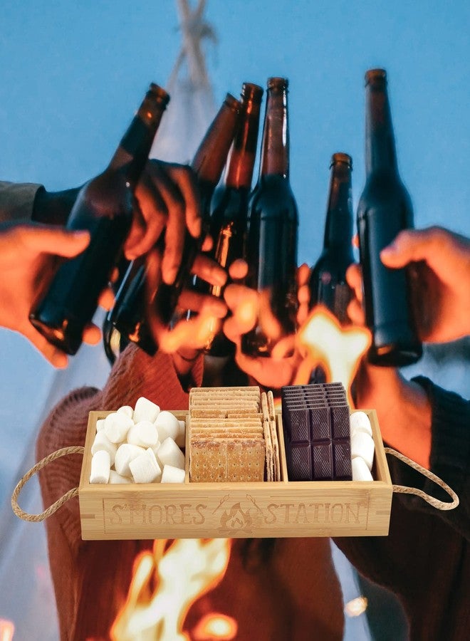 WANGDEFA S'mores Station Box Smores Caddy Smores Tray Smores Basket for Fire Pit S'mores Bar Holder Wooden Organizer Box for Serving Snacks Camping BBQ Accessories Displaying Utensils - Image 5