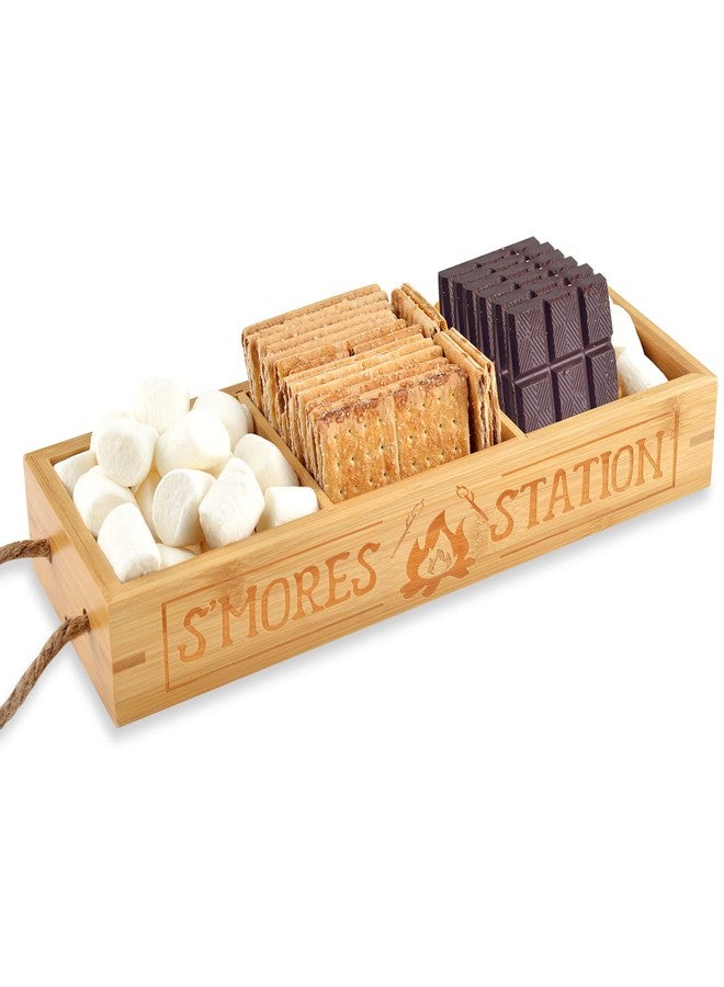 WANGDEFA S'mores Station Box Smores Caddy Smores Tray Smores Basket for Fire Pit S'mores Bar Holder Wooden Organizer Box for Serving Snacks Camping BBQ Accessories Displaying Utensils - Image 1