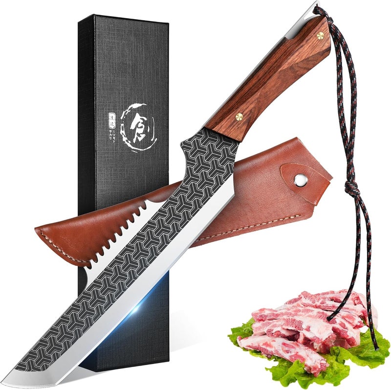 ROCOCO Butcher Meat Cleaver Knife - Boning Knife with Sheath for Kitchen Camping BBQ Birthday Thanksgiving Christmas Gift 8.8" - Image 1