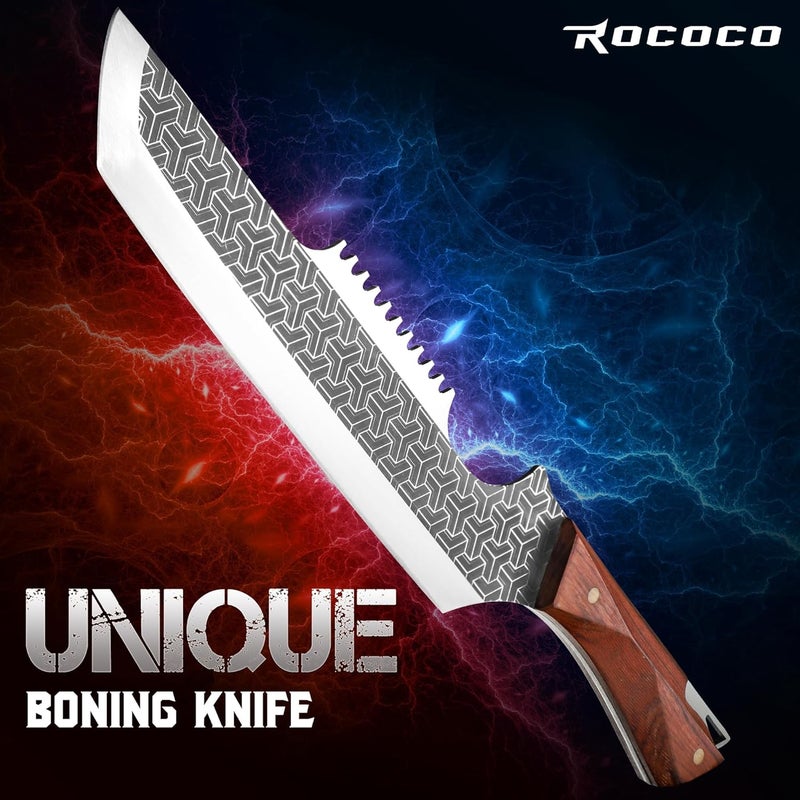 ROCOCO Butcher Meat Cleaver Knife - Boning Knife with Sheath for Kitchen Camping BBQ Birthday Thanksgiving Christmas Gift 8.8" - Image 2