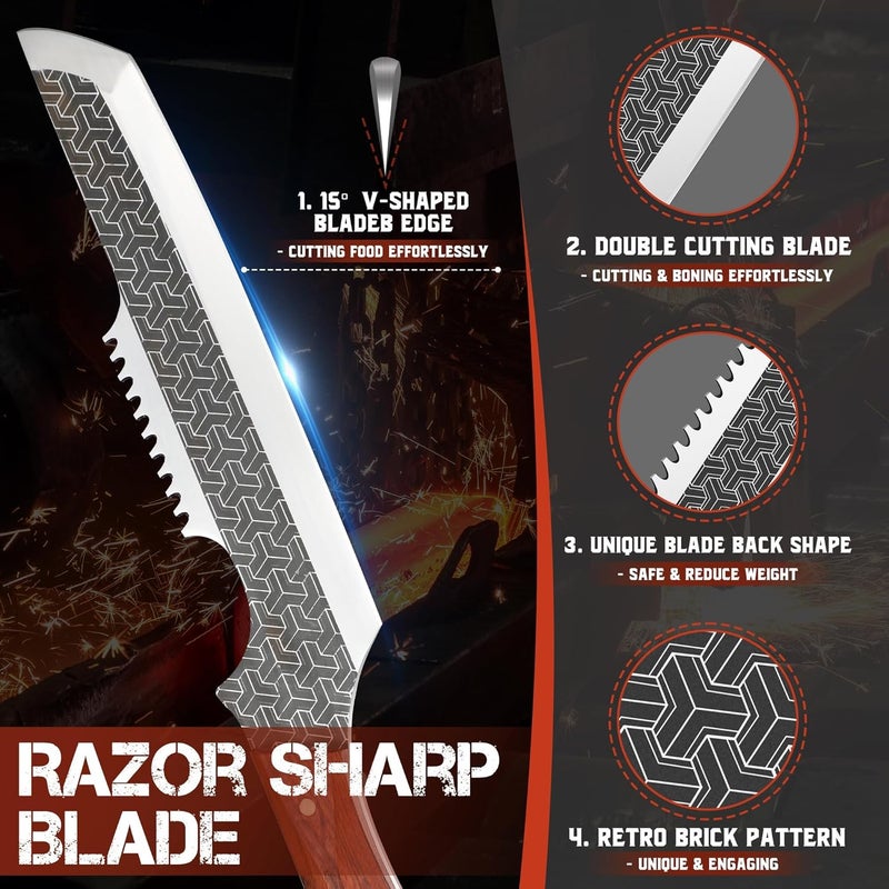 ROCOCO Butcher Meat Cleaver Knife - Boning Knife with Sheath for Kitchen Camping BBQ Birthday Thanksgiving Christmas Gift 8.8" - Image 5