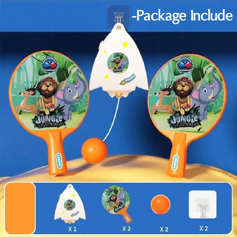 Braintastic طاولة تنس الطاولة المعلقة للعبة بينغ بونغ - مجموعة تدريب داخلية وخارجية مع كرتين معلقتين، 2 مضرب وعمود كهربائي واحد مناسب لجميع الفئات العمرية (سفاري الغابة) - Image 5