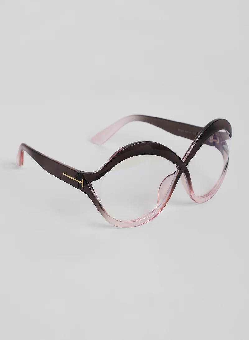 صوص هاوت Haute Sauce Women's The Ombre Twist Oversized Sunglasses For Casual Wear | One-Size | Midnight Black Polycarbonate Frame | Transparent Polarized Lens | Full Rim | Eyewear For Woman & Girls