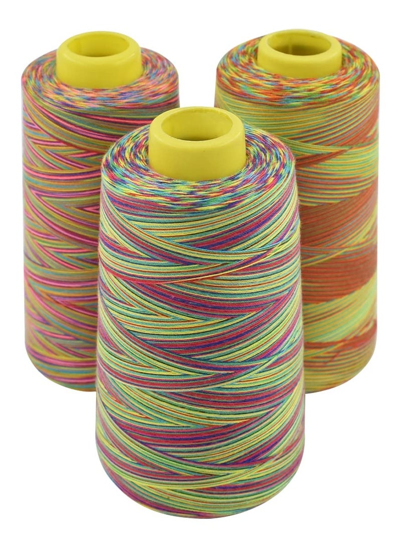 Zikra Sewing Thread, Rainbow Variegated Polyester Sewing Machine Thread All-Purpose Thread 3 Cones of 3000 Yards Each Spool Thread for Sewing Quilting Overlock Embroidery Hand Embroidery - Image 1