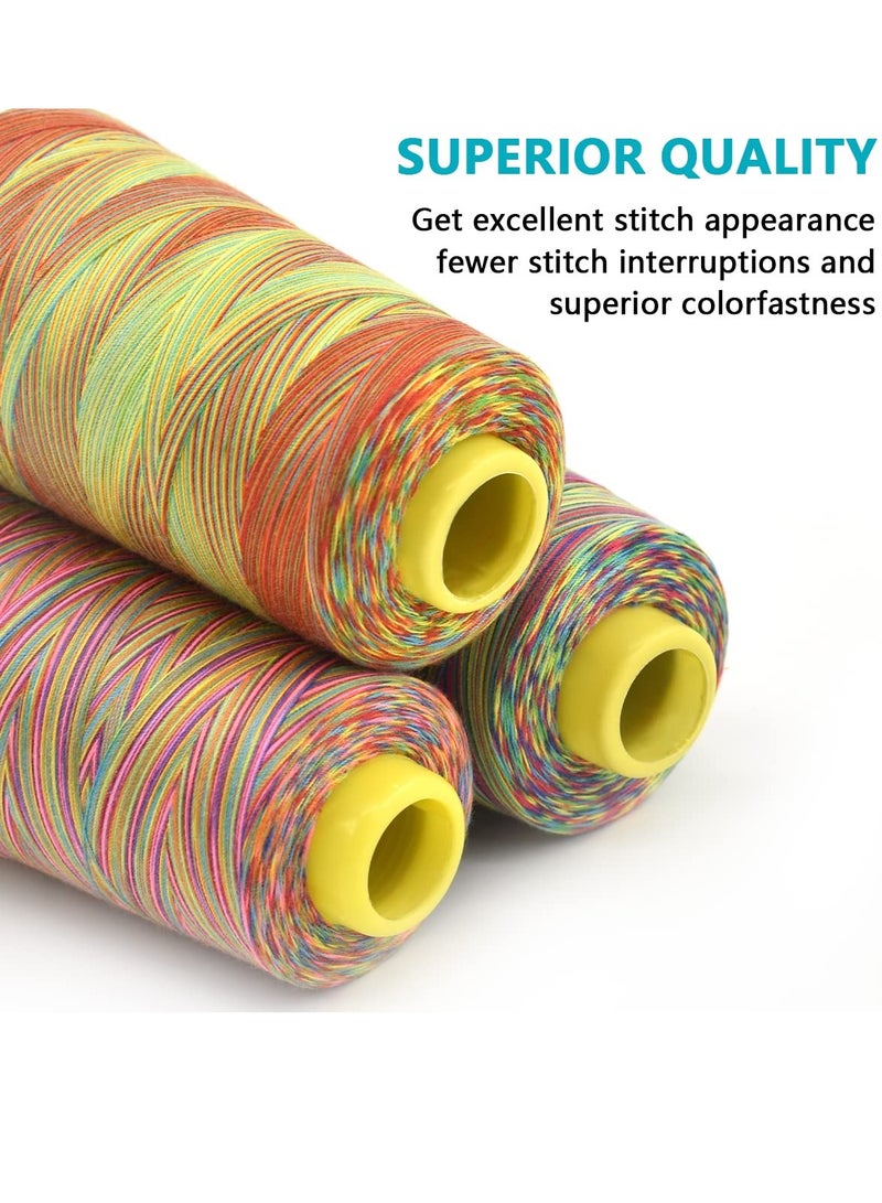 Zikra Sewing Thread, Rainbow Variegated Polyester Sewing Machine Thread All-Purpose Thread 3 Cones of 3000 Yards Each Spool Thread for Sewing Quilting Overlock Embroidery Hand Embroidery - Image 5
