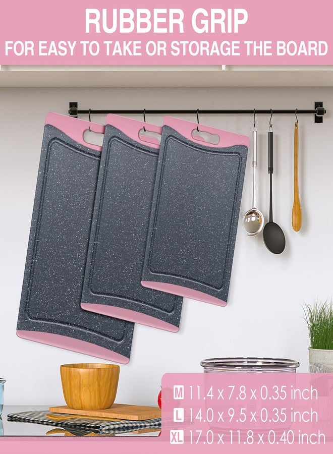 Empune Extra Large Cutting Boards, Plastic Cutting Boards for Kitchen (Set of 3) Cutting Board Set Dishwasher Chopping Board with Juice Grooves Easy-Grip Handles, Pink, Empune - Image 4
