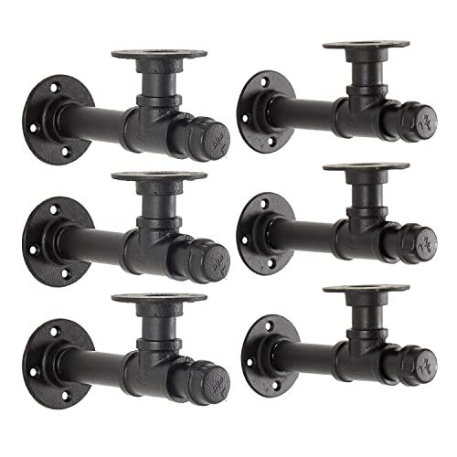 YCCO Industrial Pipe Shelf Bracket 67Iron L Pipe Shelving Wall Floating Shelf Bracket for 612 BoardIndustrial Pipe Shelves Heavy Duty Black Metal Pipe Clothing Rack 6 Pack Include Accessories