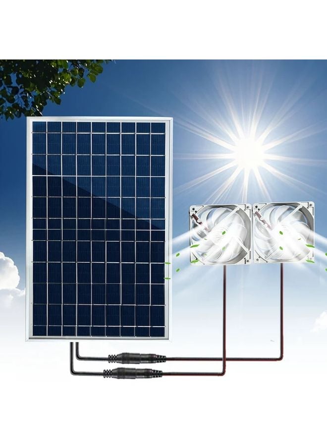 20W Solar Panel Dual Fan Portable Outdoor Cooling Fan For Coop Greenhouse - Image 1