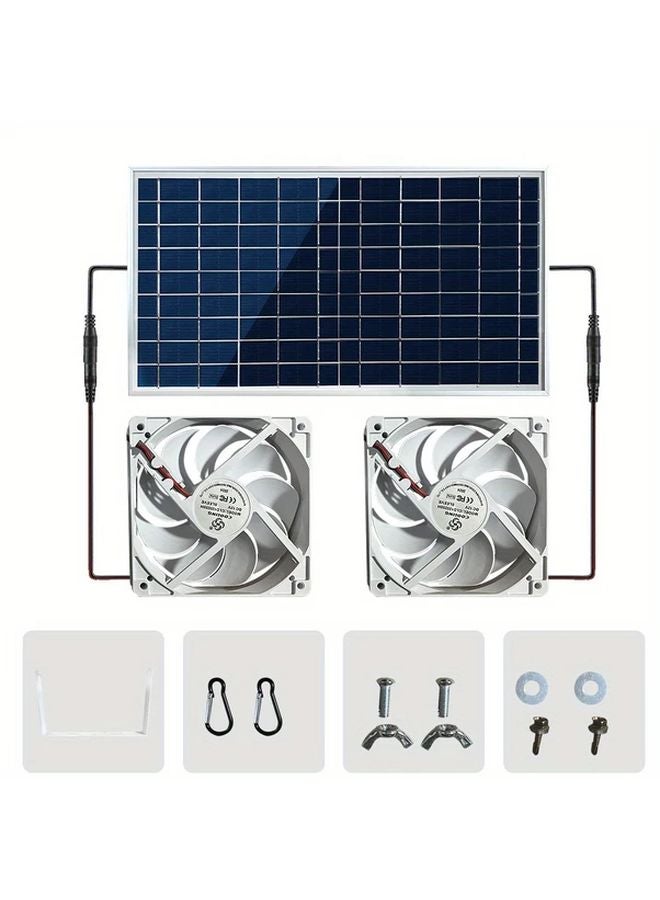 20W Solar Panel Dual Fan Portable Outdoor Cooling Fan For Coop Greenhouse - Image 2