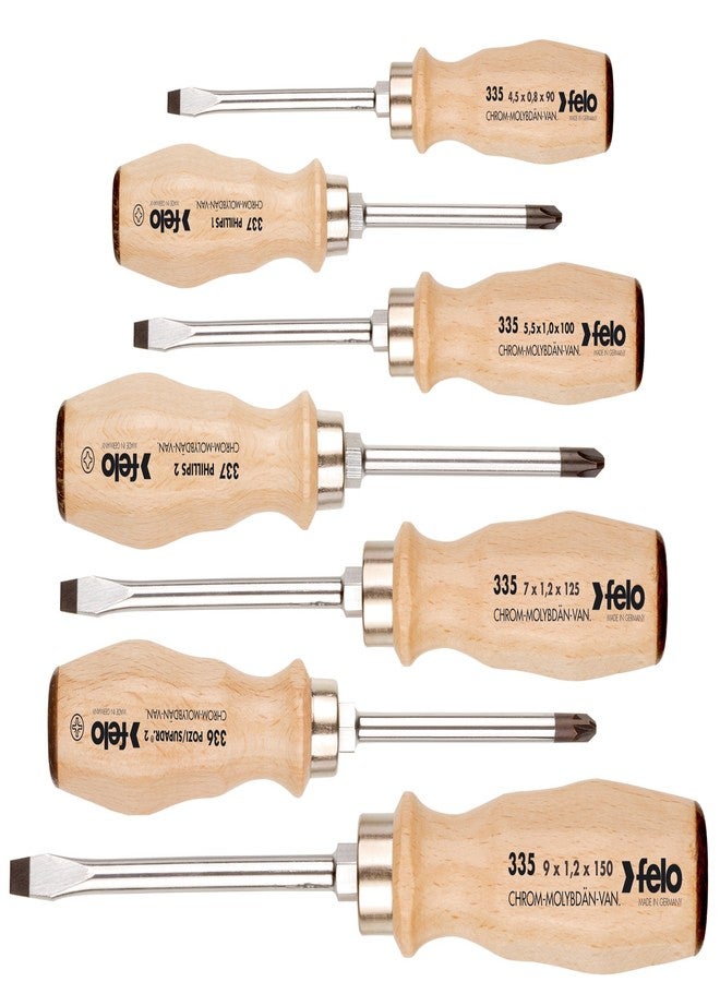 Felo 18108 7 pc Slotted, Phillips and Pozidriv Wooden Handle Screwdriver Set - Image 1