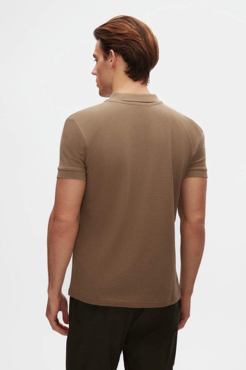 twn Slim Fit Mink Pique Textured Half Zipper Polo Neck T-Shirt 4EC14ORTFRPLO  - Image 3