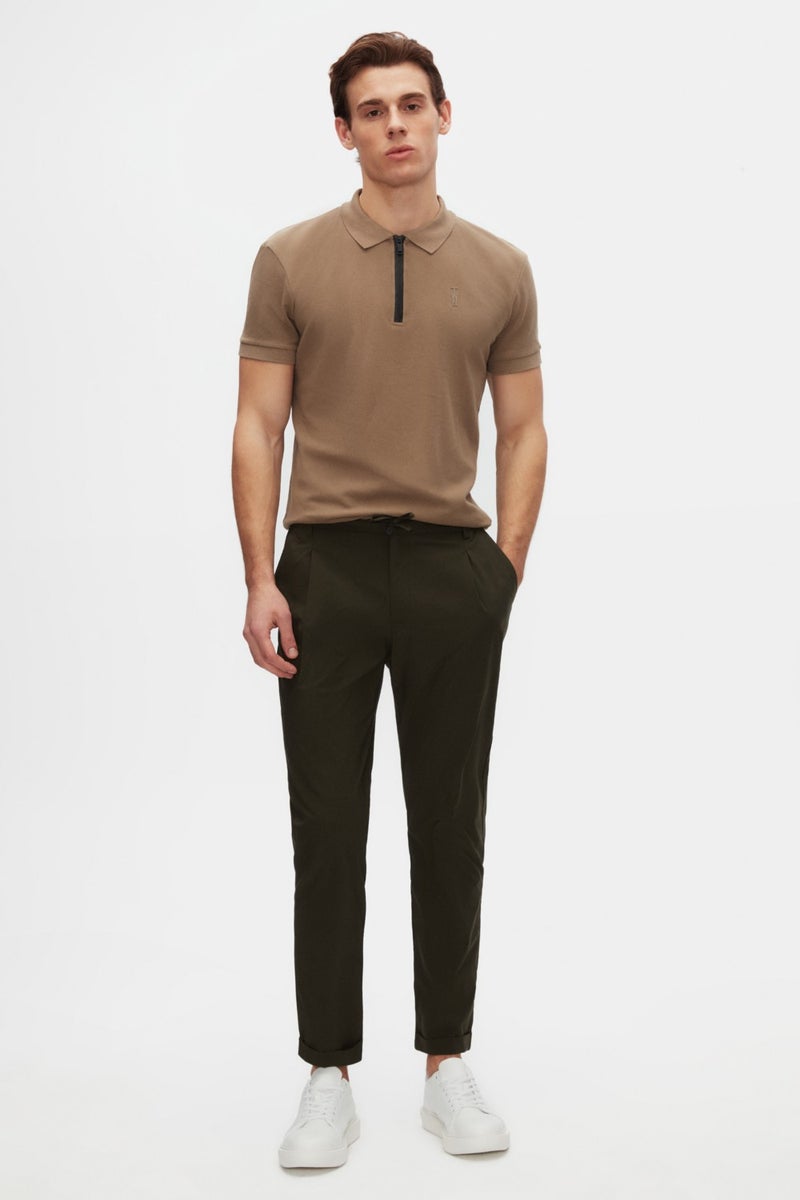 twn Slim Fit Mink Pique Textured Half Zipper Polo Neck T-Shirt 4EC14ORTFRPLO  - Image 4