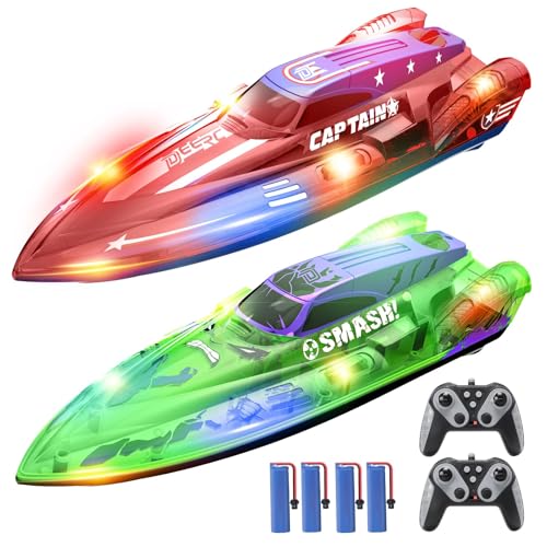 DEERC 2 Pack 13 inch Remote Control Boat for Kids 4 Batteries 24Ghz RC Racing Boat with LED Lights for Pools and Lakes Summer Water Toy Gift for Boys 812 - Image 1