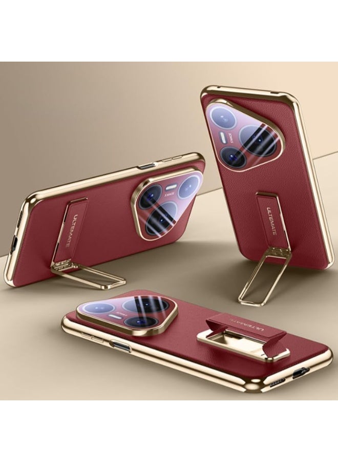 Electroplating Case Compatible with Huawei Pura 80 Ultra (2025), Fully Wrapped Lens with Magnetic Wrist Strap and Rotating Bracket Cover For Pura 80 Ultra (Red)