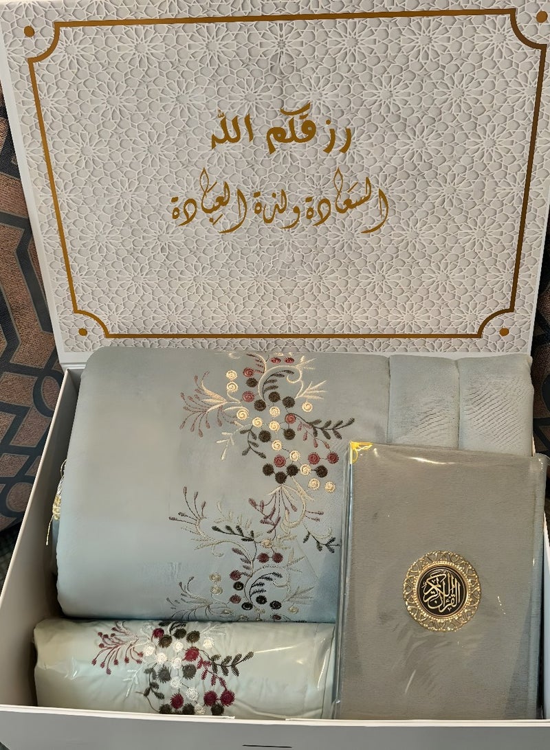 Box package for women's prayer set with rug, sheet and Quran
