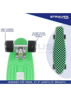 STRAUSS STRAUSS Cruiser Skateboard| Penny Skateboard| Casterboard| Hoverboard|Anti-Skid Board with ABEC-7 High Precision Bearings|PU Wheel with Light |Ideal for 8 Years and Above,22 X 6 Inch,(Checkered Green)  - Image 2
