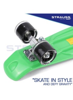 STRAUSS STRAUSS Cruiser Skateboard| Penny Skateboard| Casterboard| Hoverboard|Anti-Skid Board with ABEC-7 High Precision Bearings|PU Wheel with Light |Ideal for 8 Years and Above,22 X 6 Inch,(Checkered Green)  - Image 4