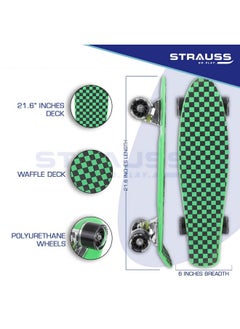 STRAUSS STRAUSS Cruiser Skateboard| Penny Skateboard| Casterboard| Hoverboard|Anti-Skid Board with ABEC-7 High Precision Bearings|PU Wheel with Light |Ideal for 8 Years and Above,22 X 6 Inch,(Checkered Green)  - Image 3