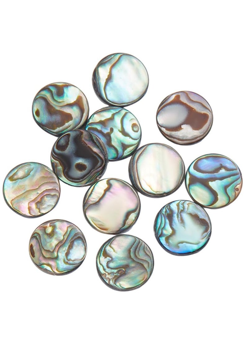 Excefore Natural Abalone Shell Cabochons, 12 Pcs 12mm No Hole Flat Round Shape Shell Coins, with Freshwater Shell Back, Unique Shell Jewelry Findings, for Bracelet Necklace Craft Jewelry Making - Image 1