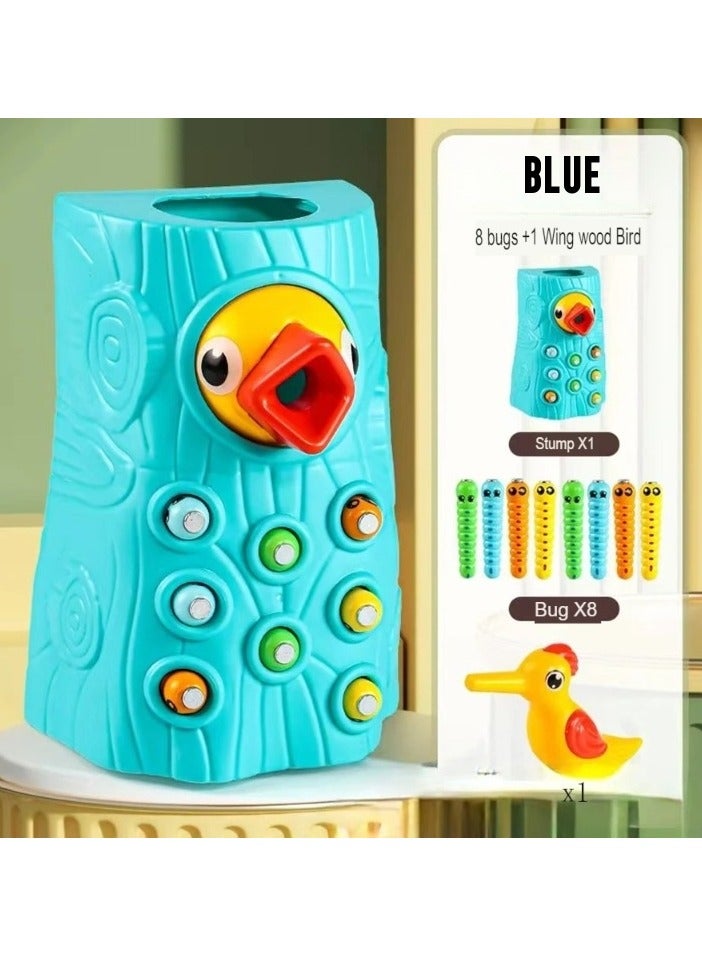 AROAQ Toddler Toy Game Set, Bird Catch And Feed Game, Safe And Durable Montessori Educational Toys, Portable Magnetic Bird Caterpillars Toy Set For Baby Boy Girl, (Blue Set A)  - Image 1