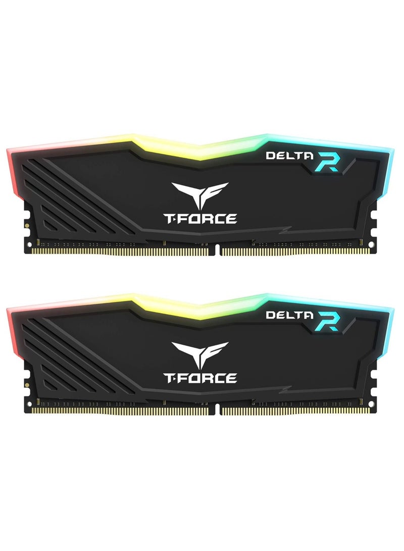 تيم جروب مجموعة ذاكرة سطح المكتب T-Force Delta RGB DDR4 سعة 16 جيجابايت (2 × 8 جيجابايت) 3600 ميجاهرتز CL18 1.35 فولت - موزع حرارة أسود، إضاءة RGB كاملة الإطار بزاوية 120 درجة، دعم XMP 2.0، موزع حرارة من سبائك الألومنيوم، متوافق مع Intel/AMD | TF3D416G3600HC18JDC01 - Image 1