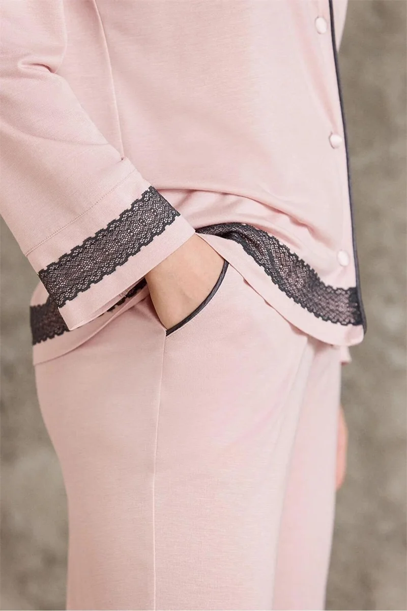 بيير كاردان 2200 Women's Long Sleeve Shirt Pajama Set - Powder