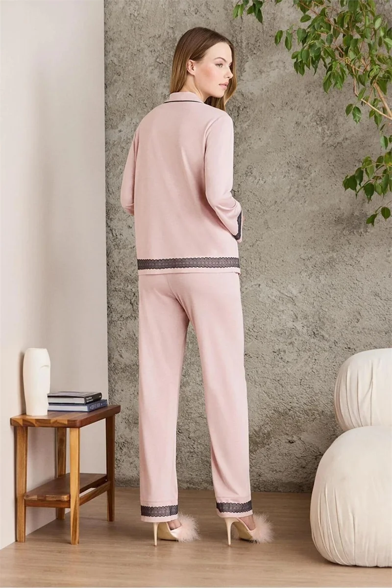 بيير كاردان 2200 Women's Long Sleeve Shirt Pajama Set - Powder