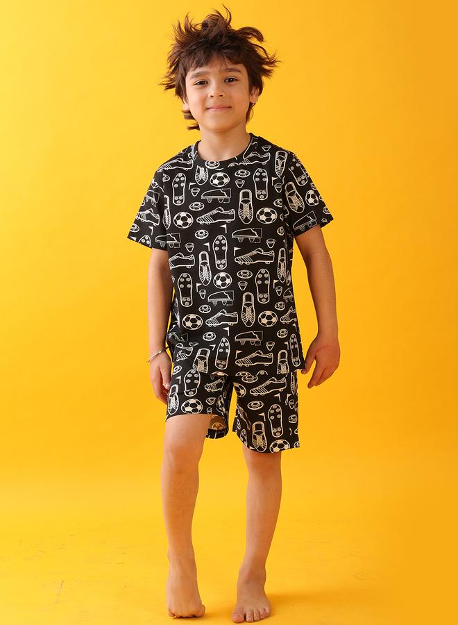 Anthrilo All-Over Football Print Short Sleeve T-Shirt and Shorts Set - Image 4