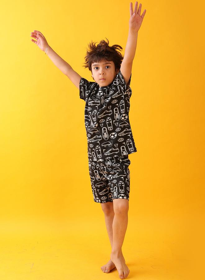 Anthrilo All-Over Football Print Short Sleeve T-Shirt and Shorts Set - Image 3