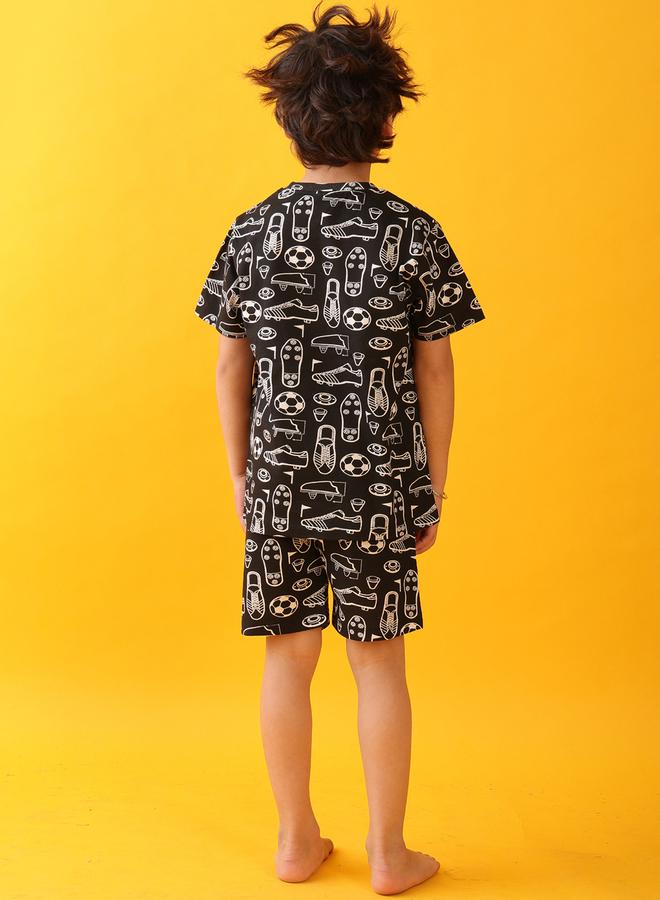 Anthrilo All-Over Football Print Short Sleeve T-Shirt and Shorts Set - Image 5